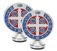 Veemoon Cruz de San Benito, Cruz Benito Estatua De San 2 Crucifijo Católico Escritorio con Estatua Estatuilla Religiosa Bautismo Collar Caravaca Colgante Sello los 7 Arcángeles Miguel Arc