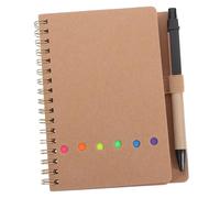 Veemoon Cuaderno Kraft con Bolígrafo y Notas Adhesivas Índice Cuaderno Compacto Portátil para Escritura y Diario para Estudiantes y Profesionales