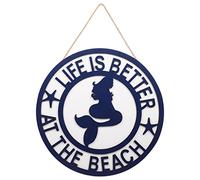 Veemoon Decoración Colgante De Pared De Madera Oceánica 30x30x0,7 Cm Estilo Mediterráneo Sirena, Caballito De Mar y Ancla, Accesorio Rústico para Hogar y Oficina