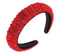 Veemoon Diadema Ancha para Mujer Cristales Simulados, Diseño de Esponja Gruesa, Color Rojo, Banda Cabello para Bodas y Fiestas, Accesorio Brillante para Novias y Niñas