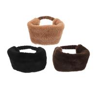 Veemoon Diadema Ancha y Esponjosa de Piel Sintética para Mujer 3 Piezas en Marrón Negro y Amarillo Calentador de Frente y Orejas Suave Banda Elástica Antipolvo para Invierno Uso en