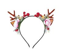 Veemoon Diadema de Cuernos Reno y Adorno Floral Navideño Ligera y Resistente para Niñas, Diseño Inspirado el Bosque, Ajuste Cómodo y Seguro para Fiestas