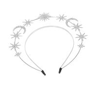 Veemoon Diadema De Estrella y Luna Doble Capa 1 Unidad Estilo Bohemio Para Mujer Boda Fiesta Tocado De Diosa Cristales y Diseño De Hexagrama Aleación Plateada