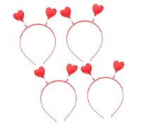 Veemoon Diadema Día de San Valentín 4 Piezas Corazón Rojo, Accesorio Cabello Diseño de Resorte, Diademas Románticas Decorativas para Fiestas y Peinados