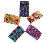 Veemoon Diadema Facial Elástica 5 Piezas Lazo, Estilo Africano, Ancho, Absorbente de Sudor, para Ducha, Maquillaje y Yoga, Colores Estampados Decorativos (azul Petróleo, Amarillo