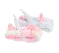 Veemoon Diadema Unicornio Facial Maquillaje Acolchada Cómoda Para Mujer Lavado De Cara Spa Yoga Set 2 Piezas Colores Arcoíris y Morado