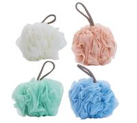 Veemoon Esponjas de Ducha Exfoliantes 4 Piezas Grande Bolas de Baño de Malla PE Duradera Colores Sólidos Accesorio de Baño para Limpieza y Suavizado Corporal