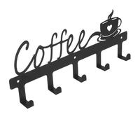Veemoon Estante de Pared para Tazas de Café de Hierro Forjado Negro con 4 Ganchos Colgador Porta Tazas Resistente para Cocina Soporte de Almacenamiento Multifuncional y Utensilios
