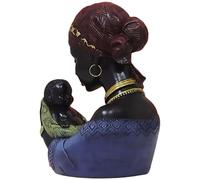 Veemoon Estatua de Madre E Hijo Africanos de Resina Vintage Figura Decorativa para Escritorio y Hogar Escultura Artesanal de Mujer Tribal Africana para Sala y Oficina Decoración Étnica