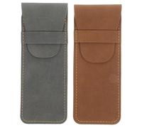 Veemoon Estuche De Cuero PU para Bolígrafo Doble, Funda Protectora para Pluma Estilográfica, Paquete 2 Unidades Gris y Marrón, Portátil y Ligero, Adecuado para Oficina y Uso Diario