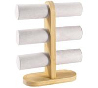 Veemoon Exhibidor de Pulseras de 3 Niveles de Bambú Organizador de Joyas de Escritorio Color Beige Crema Soporte para Pulseras Relojes Brazaletes y Accesorios Adecuado para Uso