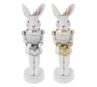 Veemoon Figuras de Conejo Cascanueces de Resina Rústica para Decoración de Pascua, 2 Piezas Dorado y Plateado, Adorno Tradicional para Centro de Mesa y Hogar Primavera