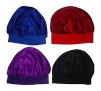 Veemoon Gorros De Satén Para Dormir 4 Piezas Talla Única Banda Elástica Ancha Protección Cabello Mujer Uso Diario Cuidados Nocturnos Colores Variados Azul Púrpura Negro Vino