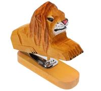 Veemoon Grapadora Manual de Escritorio Mini de Madera Diseño Tallado de León, Grapadora de Oficina Compacta Decorativa, Herramienta para Grapar Papel, Accesorios de Papelería Creativa