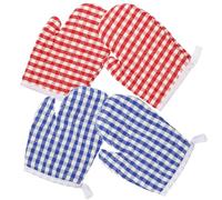 Veemoon Guantes de Cocina para Resistentes al Calor 4 Piezas 2 Azul Oscuro a Cuadros 2 Rojo a Cuadros Guantes Aislantes de Poliéster Antideslizantes para Horno y Microondas