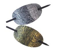 Veemoon Horquillas Cabello Largo 2 Unidades Tamaño Grande De Cuero Sintético Ovaladas Vintage Para Mujer Uso Diario y Eventos Color Oro Antiguo y Plata Antigua