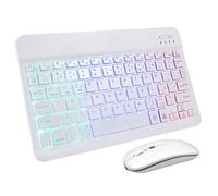 Veemoon Inalámbrico Teclado y Ratón Portátil Recargable con Teclado Retroiluminado y Pegatinas Español Compatible con Tabletas y Teléfonos Silencioso y Multi-Dispositivo