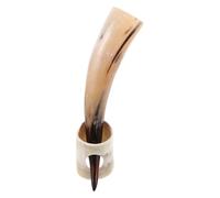 Veemoon Jarra de Cuerno de Buey Natural 380 Ml con Soporte de Madera Vaso Vikingo para Beber Hidromiel y Cerveza Estilo Vintage Rústico Decoración para Fiestas y Hogar Vaso