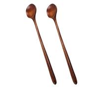Veemoon Juego de 2 Cucharas Largas de Madera Pulida para Sopa y Mezcla Mango Extendido de 28 CM Cuchara Delgada Estilo Coreano Utensilios Multiusos para Cocina Té Helado y Postres