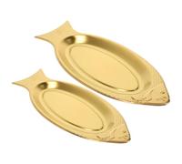 Veemoon Juego de 2 Platos para Servir Pescado de Acero Inoxidable Bandejas para Alimentos al Vapor Diseño Forma de Pez Tamaños 35 CM y 40 CM Color Dorado Aptos para Restaurante y Uso