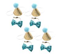Veemoon Juego de 4 Sombreros de Fiesta para Mascotas con Pajaritas Decoración Reutilizable con Lentejuelas y Pompones Accesorios para Cumpleaños de Perros Gatos y Cachorros Pequeños y