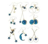 Veemoon Juego De 8 Pares De Pendientes Estilo Marino Con Forma De Botón Colgantes Con Forma De Planeta Estrella Y Luna De Aleación De Zinc Azul