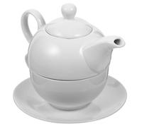 Veemoon Juego de Cafetera de Porcelana Blanca para Té Tetera de Cerámica Resistente al Calor Set Individual Taza y Platillo Adecuado para Ceremonia del Té y Uso Doméstico