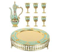 Veemoon Juego de Cafetera Turca y Copas de Vino Metal con Bandeja Alta y Diseño Vintage de Castillo Set para Servir Té y Café Reuniones Color Azul Turquesa Adecuado para Fiestas y