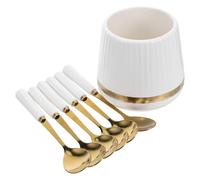 Veemoon Juego de Cucharitas de Cerámica para Postre y Espresso Tarro Organizador Blanco y Dorado 6 Piezas Porta Cubiertos Adecuado para Servir Frutas Té y Postres Fiestas y Hogar