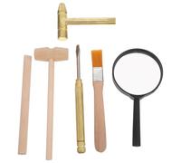 Veemoon Juego de Herramientas de arqueología con Martillo cincel Cepillo Lupa y Martillo de Metal Herramientas de excavación para el Aprendizaje DIY
