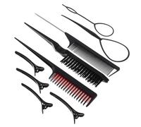 Veemoon Juego De Herramientas Para Peinar El Cabello 9 Piezas Negro, Peines Para Hombres y Mujeres, Peines Púa Para Uso Diario y Peluquería, Set Compacto Portátil Para Peinado Profesional