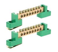 Veemoon Kit de 2 Barras Colectoras de Cobre 6X9 CM 8 Terminales Verdes para Puesta a Tierra Bloque de Conexión Eléctrica para Distribución y Aplicaciones Eléctricas Profesionales