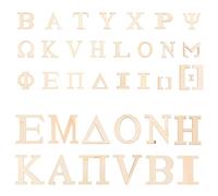 Veemoon Letras de Madera sin Terminar Griegas, 72 Piezas en Dos Tamaños (25mm y 50mm), Adornos Planos para Manualidades, Decoración DIY para Fiestas, Shower y Bodas