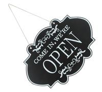 Veemoon Letrero de Doble Cara para Negocios Abierto/Cerrado Placa de Madera Negra Colgante para Puerta Interior y Exterior Señal Comercial Visible para Restaurantes Tiendas y