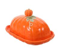 Veemoon Mantequera de cerámica con tapa para encimera - Mantequera de porcelana con asa - Plato para aperitivos con forma de calabaza para fiestas, festivales, interiores y exteriores (naranja)
