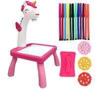 Veemoon Mesa de Dibujo Proyector de Unicornio Rosa, Juguete de Grafiti Reutilizable, Tablero de Dibujo Borrable y Juego de Pintura Creativo para Desarrollo Infantil