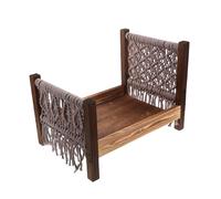 Veemoon Mini Cama de Madera Tejida Flecos para Fotografía de Bebés, Accesorio para Sesiones de Recién Nacidos en Estudio, Cama Portátil Vintage para Posar en Fotografía