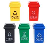 Veemoon Mini Set de 5 Botes de Basura en Miniatura para Exteriores, Contenedores Reciclaje Pequeños para Casas de Muñecas, Accesorios Detallados para Decoración y Escenas en Miniatura