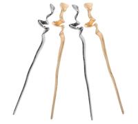 Veemoon Palillos para Moño Irregulares de Metal Dorado y Negro, 18 Cm, 4 Piezas, Horquillas Chinas Cabello Largo, Accesorios Decorativos Vintage para Peinados Recogidos y Uso Diario