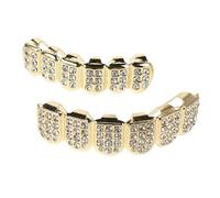 Veemoon Parrillas Doradas para Dientes Parrillas Bucales de Hip Hop Gemas Tapas Superiores Inferiores para Disfraz de Rapero Fiesta de Halloween