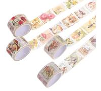 Veemoon Pegatinas Adhesivas Vintage para Álbumes de Recortes 4 Rollos Diseños Retro de Plantas Hongos E Insectos Ideales para Scrapbooking Manualidades y Decoración de Diarios