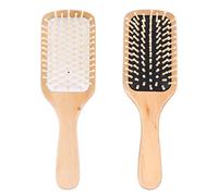 Veemoon Peine de Madera para Masaje de Cuero Cabelludo 2 Piezas, Diseño Cuadrado, Colores Claro y Negro, Adecuado para Cuidado Capilar y Uso en Peluquería en Casa y Viaje