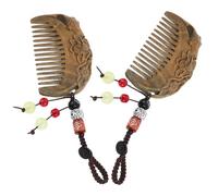 Veemoon Peine Tallado a Mano de Madera de Sándalo Natural Peine de Dientes Anchos Antiestático para Cabello Rizado y Grueso Diseño Vintage con Motivos Naturales de Pez 2 Piezas