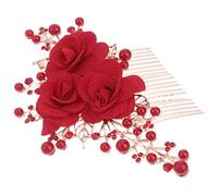 Veemoon Peineta de Novia con Perlas y Flor Rosa Aleación y Perlas Artificiales 1 Unidad, Tamaño Mediano Tocado Floral para Boda, Mujer Invitada y Dama Especial