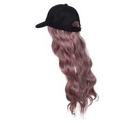 Veemoon Peluca con Gorra de Béisbol Negra y Visera Peluca Sintética Larga Ondulada Gorra Deportiva Transpirable para Mujer Estilo Rápido y Protección Solar