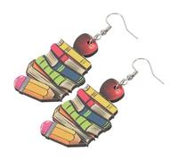 Veemoon Pendientes Colgantes de Madera con Forma de Libro en Corazón, Mini Pendientes para Mujer, Joyería Literaria para Profesoras y Estudiantes, Obsequio para Graduación y Vuelta al