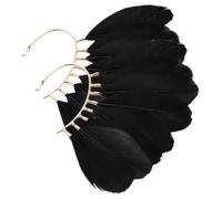 Veemoon Pendientes Tipo Ear Cuff para Mujer sin Perforación Diseño de Plumas Negras, Ligeros y Étnicos, Accesorios Ideales para Fotografía y Viajes, Estilo Brazalete de Pendiente, 1 Par