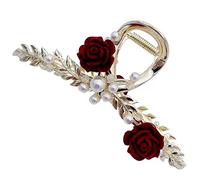Veemoon Pinza para Cabello con Diseño de Rosa y Perlas Clip Retro de Flor para Sujetar el Cabello Accesorio Elegante para Ocasiones Especiales y
