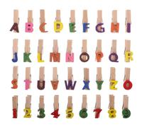 Veemoon Pinzas de Madera Mini 36 Piezas Letras y Números Alfabeto Abrazaderas para Fotos y Notas Tamaño 35 CM Color Madera Natural para Oficina y Decoración del Hogar