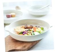 Veemoon Plato para Asar de Porcelana Ósea Blanca de 8 Pulgadas Fuente para Hornear con Doble Asa Ensaladera Cerámica Resistente al Calor Apto para Horno Microondas y Lavavajillas